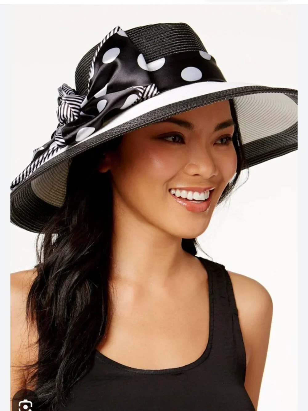August Hat Company B&W Wide Brim Hat with Polka-Dot & Striped Accent Bow